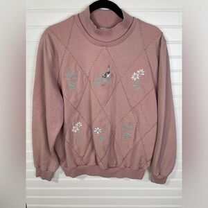 Alfred Dunner Vintage Oversized Pink Flower Sweater Medium Women’s